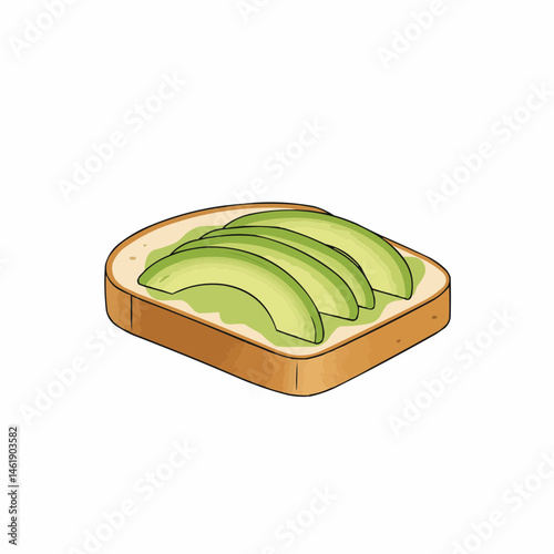A piece of toast is topped with a layer of sliced green avocados