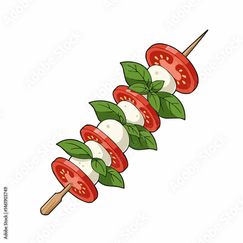 Sliced tomato and mozzarella cheese arranged with fresh green basil leaves