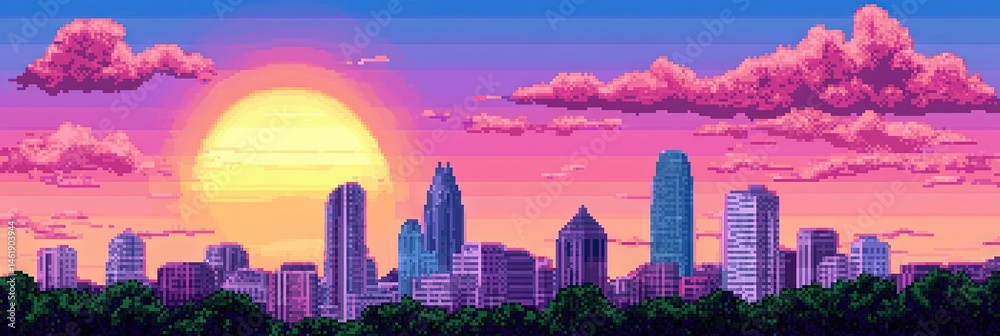 Fototapeta premium 16-bit pixel art charlotte north carolina downtown skyline