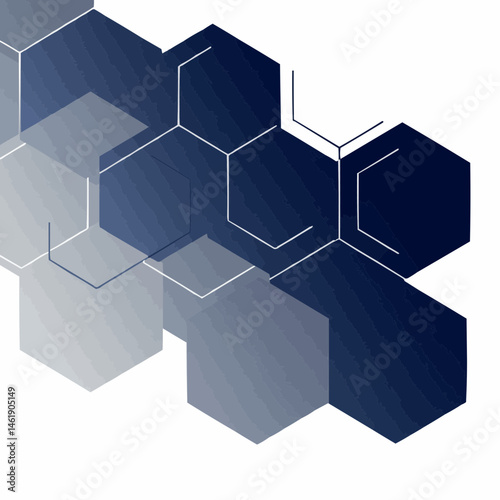 Gradient hexagons with rough internal lines, on a white background. Blue and gray