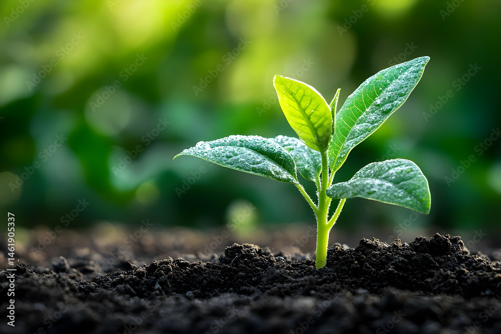 Freshly sprouted plant emerging from fertile soil. Freshly sprouted plant emerging from fertile soil.