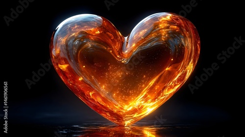 A heart made of glass with a fire inside of it