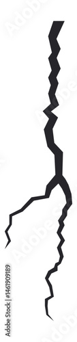 Dark, jagged line representing a crack extending across a white surface, dividing the area into two distinct parts, symbolizing themes of brokenness and separation