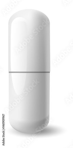 White medical capsule casting a distinct shadow on a pristine white background, symbolizing essential elements of healthcare, medicine, and effective treatment solutions