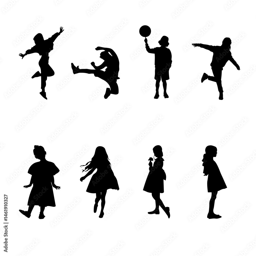 Fototapeta premium 8 vector silhouettes of people in sitting postures and standing