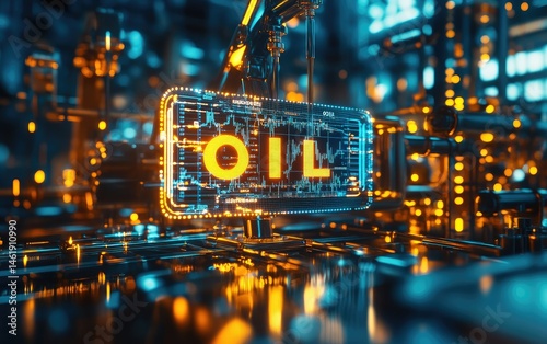 Obraz na płótnie A futuristic representation of oil in a digital environment with glowing elements. w salonie