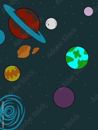 illustration of a galaxy filled with planets and stars. wallpaper and background