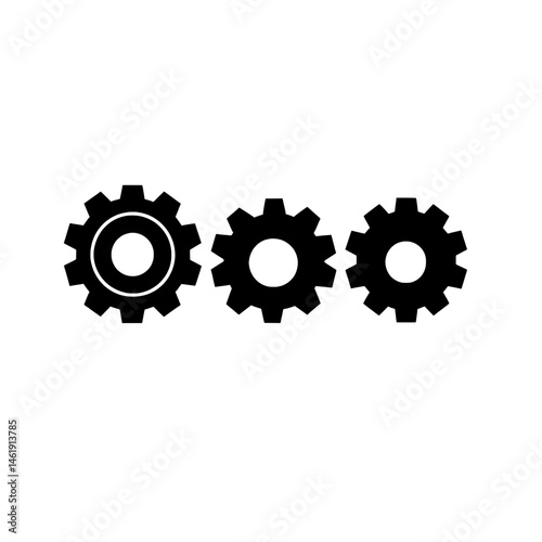 Three gear cog icon in black silhouette representing settings, mechanics, and system configuration
