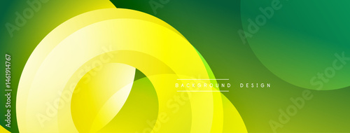 Abstract background features flowing yellow, green shapes. Modern design evokes energy, movement, visual appeal. Smooth gradients create depth.