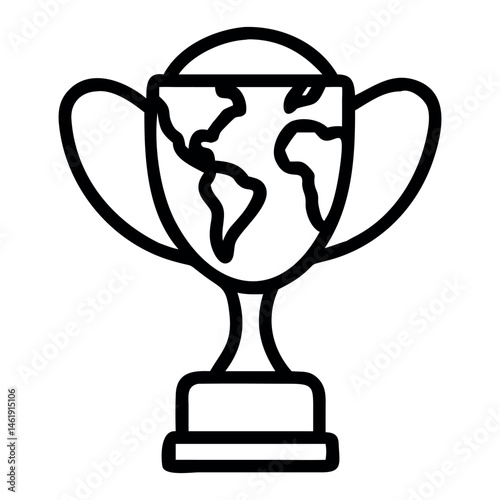 Modern Outline Style Trophy Featuring Globe Design with Transparent Background