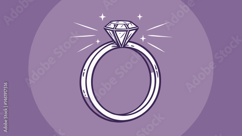  Shiny diamond ring icon on purple background with copy space