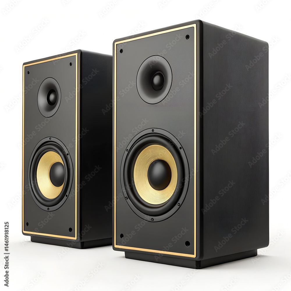 Fototapeta premium Pair of Modern Black Stereo Speakers on White