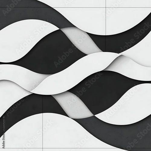 Wallpaper Mural Abstract wavy design, black and white Torontodigital.ca