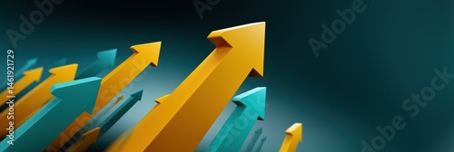 A series of arrows pointing upwards with some of them being yellow and some blue. Concept of progress and growth
