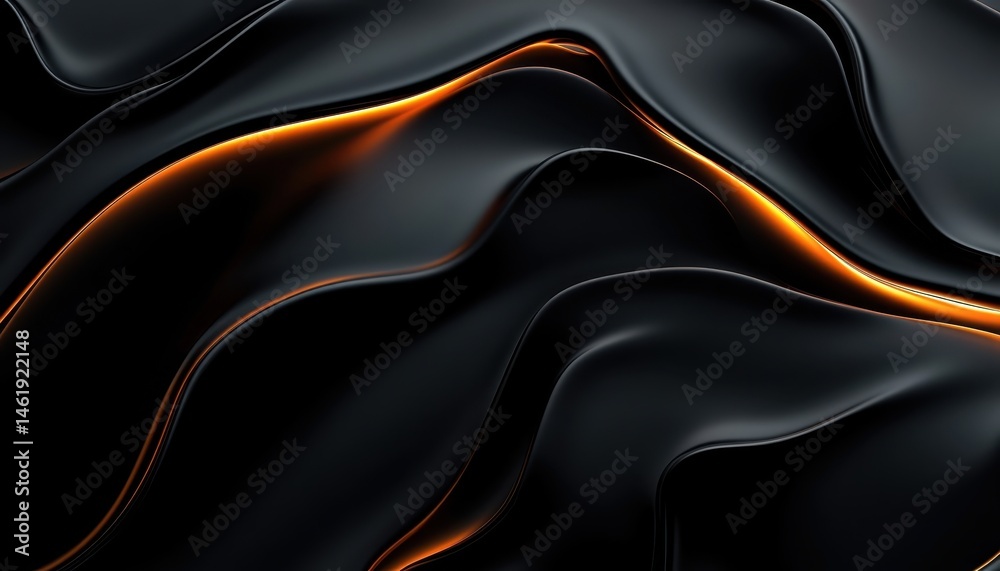 Obraz premium Abstract Dark Wavy Texture with Golden Highlights Elegant Background for Modern Design with Smooth and Glossy Surface