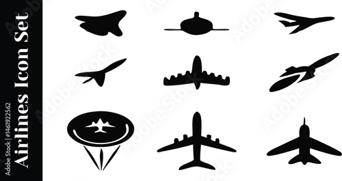 Black and White Airplane Icons Set