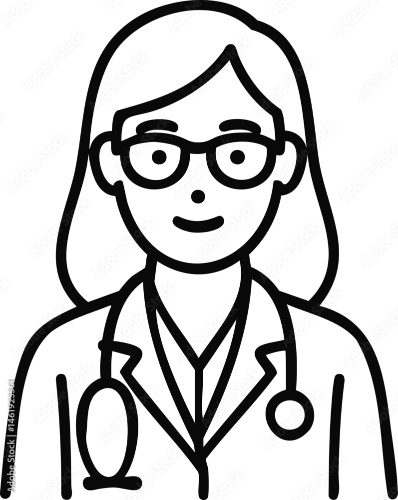 Obraz premium 의사,캐릭터,스마일,검정,단순한, 여의사, 병원, 직업, 안경, 