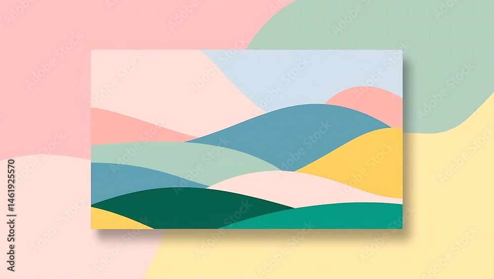 Naklejka premium Abstract pastel landscape art with rolling hills and a serene sky, evoking tranquility and peace. Perfect for minimalist decor.