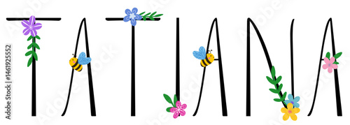 Brittany- black color with spring flowers and bees - name written - ideal for websites,, presentations, greetings, banners, cards, books, t-shirt, sweatshirt, prints, cricut, silhouette, sublimation	
