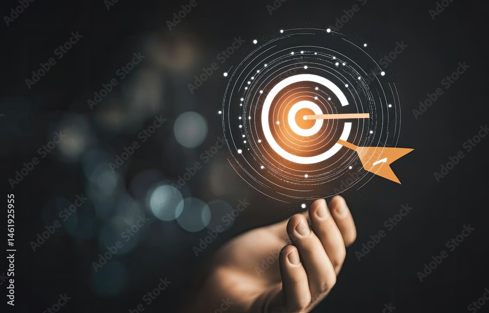 A hand reaching out towards a digital target symbolizing goals and precision.