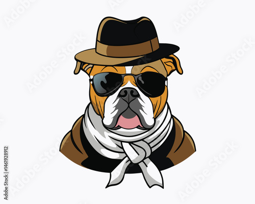 bulldog wear hats and accessories hand drawn