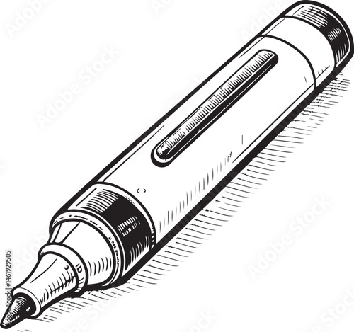 Marker, Highlighter, Pen Black and White Vector Illustration, Sketch Drawing Line Linear Symbol Icon Engraving, Hand-drawn Isolated