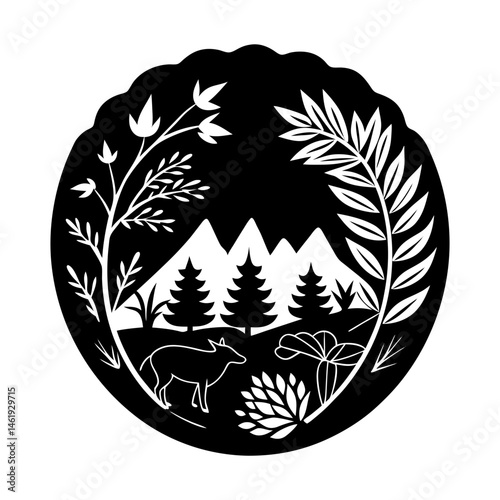 Nature-Themed Brooch silhouette vector