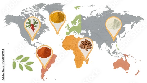 Wallpaper Mural World Map with Spices from Different Regions Torontodigital.ca