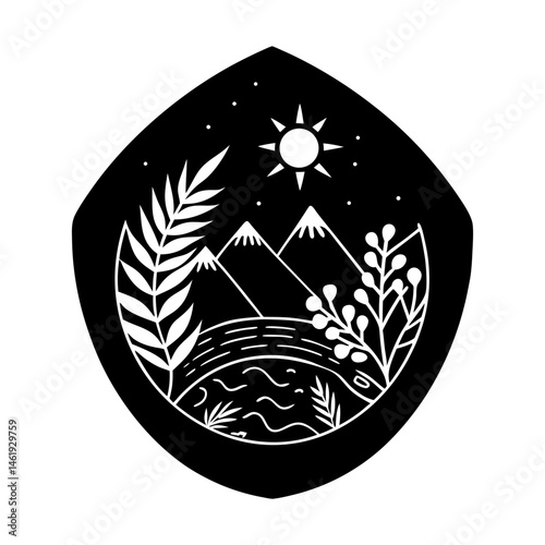 Nature-Themed Brooch silhouette vector