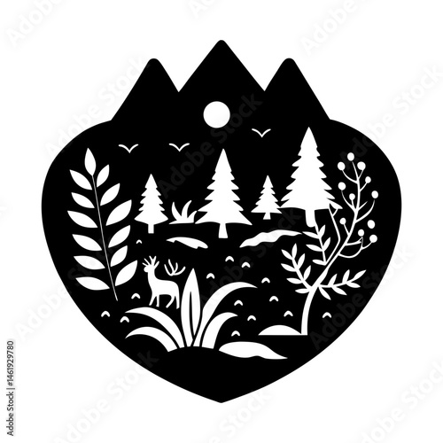 Nature-Themed Brooch silhouette vector