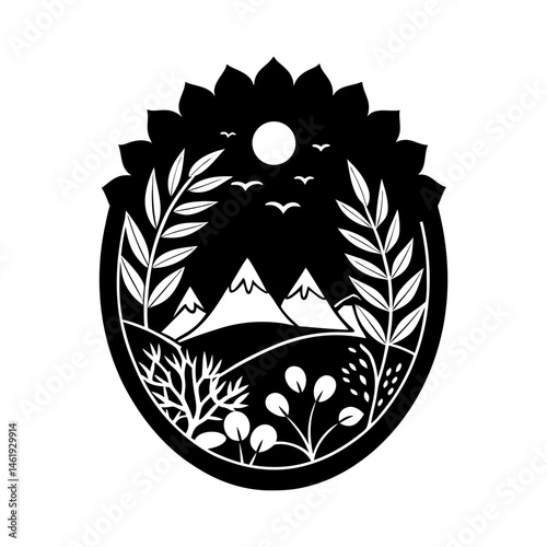 Nature-Themed Brooch silhouette vector