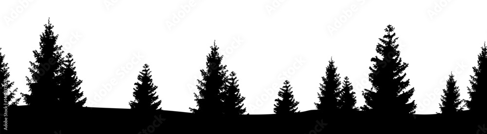 Fototapeta premium Simple seamless vector landscape with coniferous trees. Continuous banner.