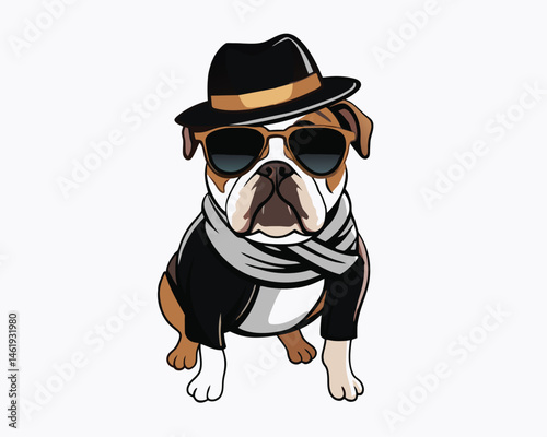 bulldog wear hats and accessories hand drawn