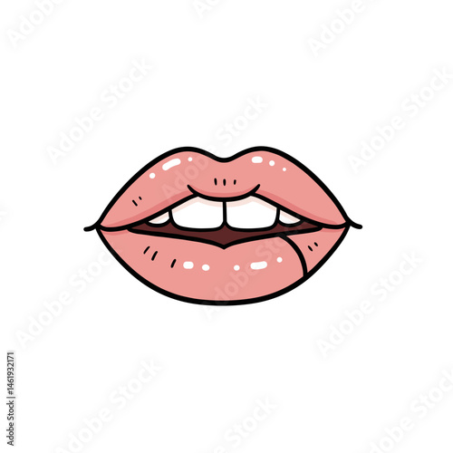 Mouth with a lip cut on a white background