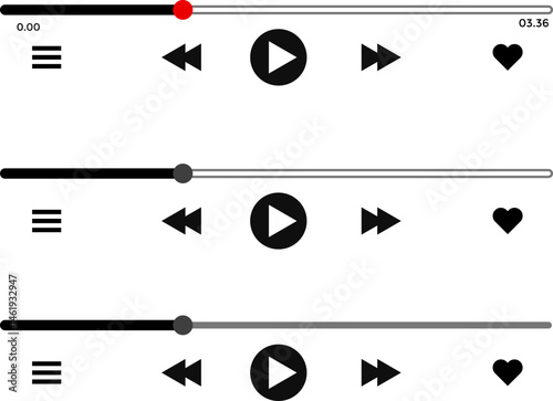 Music or video play interface icons. playback progress. Multimedia player template. Online broadcasting. social media interface
