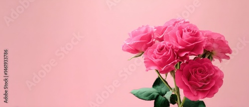 Wallpaper Mural Beautiful bouquet of vibrant pink roses with green leaves against a soft pink background Concept of love, romance, and Valentines Day Torontodigital.ca