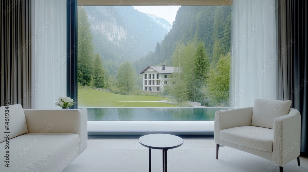 Fototapeta premium Modern interior with mountain view