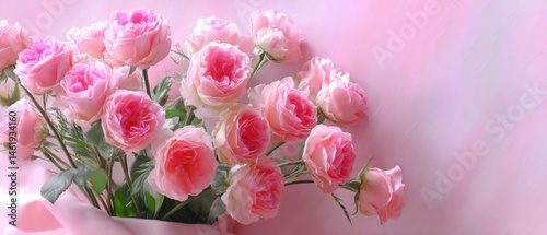 Wallpaper Mural Romantic bouquet of pink roses with soft lighting against a pastel pink background, conveying love, appreciation, and delicate beauty for Valentines Day or Mothers Day Torontodigital.ca