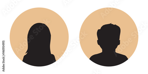 Male and Female portraits, avatars or profiles for unknown anonymous persons. Man, woman, people. Black and white vector illustration.