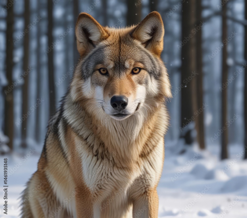 Obraz premium Eurasian wolf, winter coat, snow, deep forest, white, teeth, ice