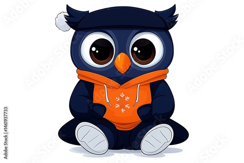 Cute owl wearing a hoodie and winter hat