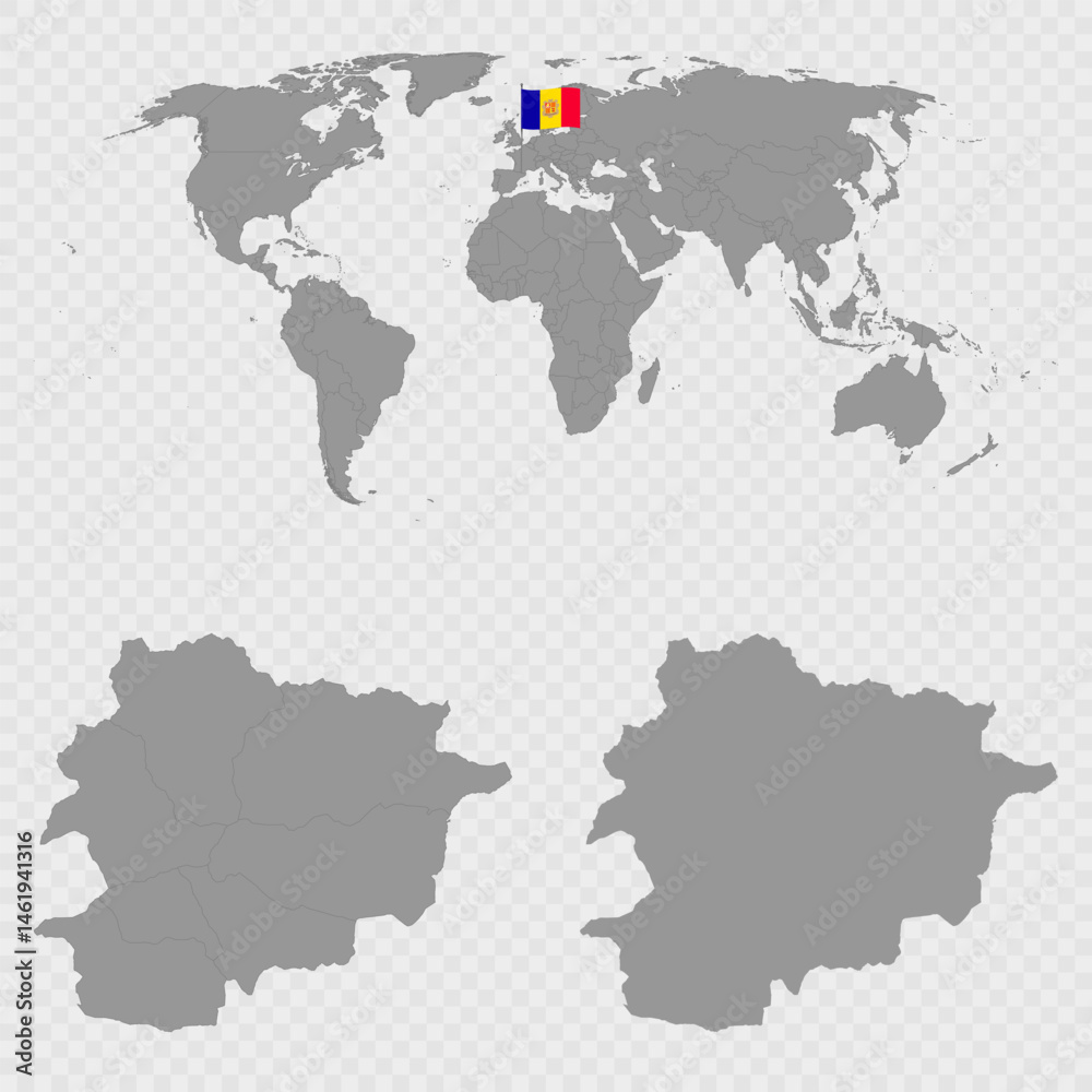 Obraz premium Andorra Map Set with World Location.
