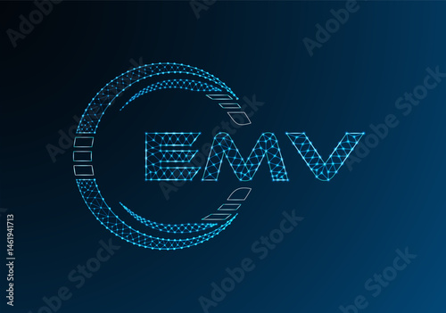 EMV low poly letter logo vector design. EMV lower poly logo design. Low poly logo.