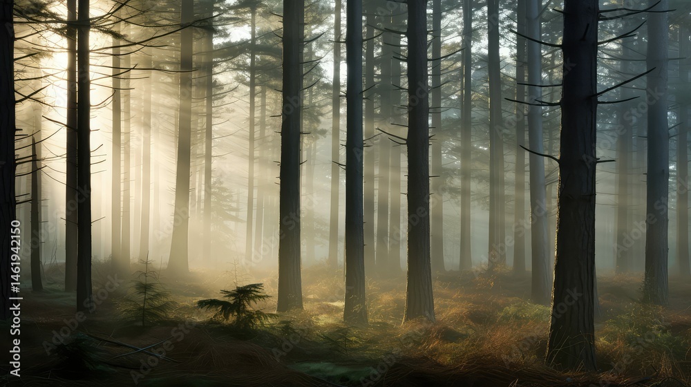 Fototapeta premium forest fog and trees