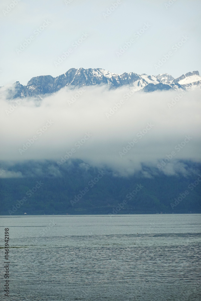 Fototapeta premium The view of Geneva lake from Vevey, Switzerland 