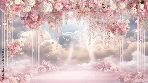 Fototapeta Naklejka Na Ścianę i Meble -  A breathtaking floral archway design filled with roses and pastel colors.