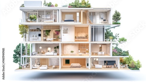 Interior design of a multi-story residential building.