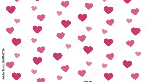 Love heart in pink, descending downwards, on white and green background - animation