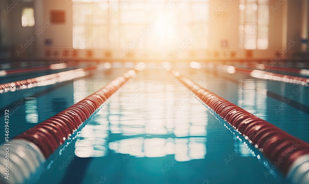 Obraz premium Empty indoor pool, sunlight through windows