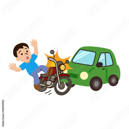 traffic accident. car motorcycle bicycle crash on road